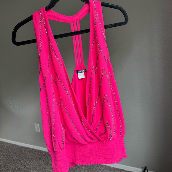 VENUS Hot Pink Embellished 2000s Y2K Clubbing Summer Women’s Medium Tank Top - Picture 1 of 7